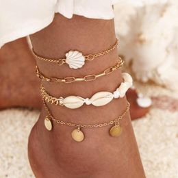 Anklets Bohemian Style Shell Round Coin Set For Friends Perfect Festival Gift Wit Four Pieces Sizes