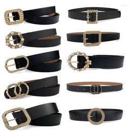 Belts 52 Style Fashion Women High Quality PU Leather Belt Rhinestone Pearl Pin Buckle Female Cummerbunds With Dress
