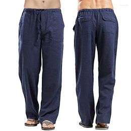Men's Pants 2023 Cotton Linen Home Trousers Men Casual Long Tube Solid Colour Loose Breathable Comfortable Drawstring Sweatpants