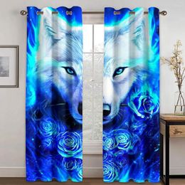 Curtain 3D Digital Blue Wolfs Animals Rose Leopard Two Drape Thin Window Curtains For Living Room Bedroom Decor 2 Pieces