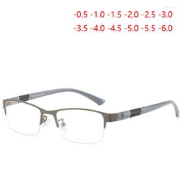 Sunglasses Business Metal Half Frame Finished Myopia Glasses Men Ultra-light Square TR90 Prescription Spectacles -0.5 -1.0 To -6.0