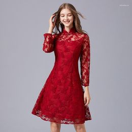 Casual Dresses Improved Chinese Style Lace Cheongsam Large Women's Dress Toast Bride's Wedding Red Versatile Daily Fashion