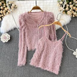 Women's Tanks WomenTops Sets Tassel V-Neck Thin Coat Spaghetti Strap Solid Fashion Spring Autumn Casual Outwear