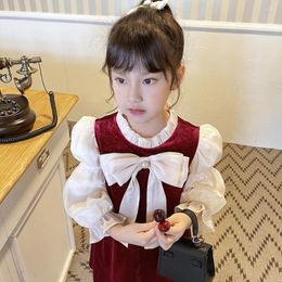 Girl Dresses Toddler Dress Big Bow Party Patchwork Kids Casual Style Costume