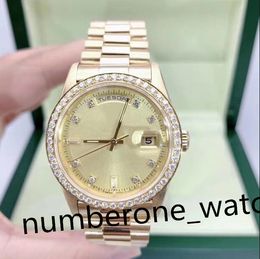 Luxury Mens Watches 18238 36mm Diamond Bezel Mechanical Automatic Gold Stainless Steel Bracelet Original Box Paper Waterproof Montre De Luxe