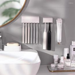 Bath Accessory Set Punch-free Wall-mounted Toothbrush Holder Bathroom Couple Drain Storage Rack Toothpaste Products