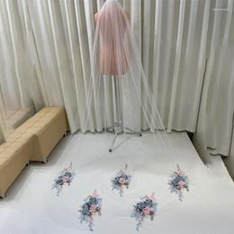 Bridal Veils 250cm Tulle Veil With Floral Flowers Beads Long Accessories Soft Wedding Comb Ivory Customize