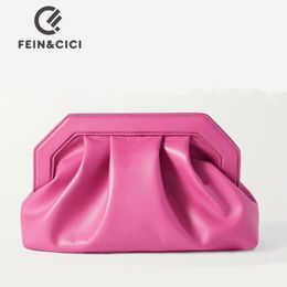 Evening Bags Designer clutch bag pu leather party purse bag women rose pink dumplings ruched pillow bag Trend pouch Bag 230802