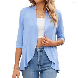 Women's Jackets Summer Pure Color Loose Cardigan Outerwear Seven-point Sleeve Lotus Leaf Edge Top Comfortable Casual