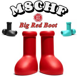 MSCHF ASTRO BOY Мужчины Женщины Дождевые ботинки Дизайнеры Большой красный ботинок толстый дно без скольжения