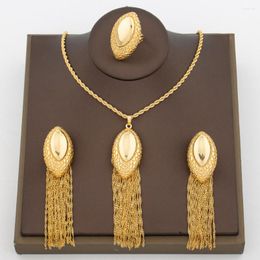 Necklace Earrings Set Nigerian Gold Colour Jewellery For Women Oval Design And Ring Weddings Party Luxury Bride Jewellery