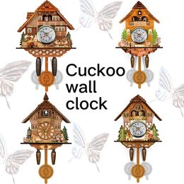 Decorative Objects Figurines Creative Retro Cuckoo Wall Clock Wood Pendulum Swinging Bird Hanging Time Alarm Living Room Home Decora 230801