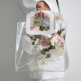 Gift Wrap 10Pcs Transparent Gift Tote Bag with Handle Fashion Wedding Candy Bouquet Pakcaging Bags Clear Toy Bag Christmas Party Decor 230802