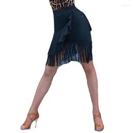 Stage Wear Black Fringe Latin Dance Skirt Salsa Jazz Dancer Tassel Practice Dress Female Adult Show Competition Short Dresses