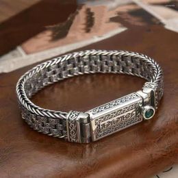 Link Bracelets Fashion Jewelry Rattan Grass Pattern Woven Bracelet For Men Retro Accessory Personalized Domineering Green Stone Men's Chain