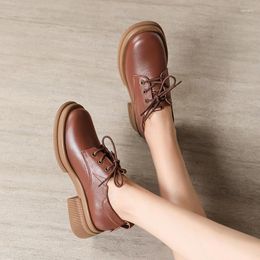 Dress Shoes The First FLayer Of Cowhide British Style Small Leather Retro Deep Women's Heel Round Head Casual Single