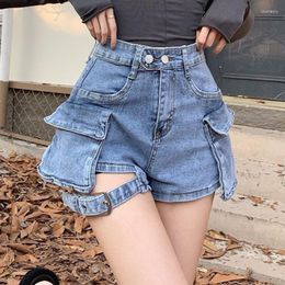 Women's Shorts Spicy Girl Workwear Jeans Summer Hollow Out Design Irregular Wide Leg High Waist A-line