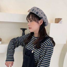 Berets New Fashion Women Girl Beret Artist Warm Wool Winter Beanie Hat Cap Vintage England Lattice Elegant Lady Winter Y23