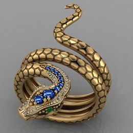 Hot Selling Creative Snake Shaped Gemstone Blue Zircon Ring with Personalized Zodiac Adjustable Opening