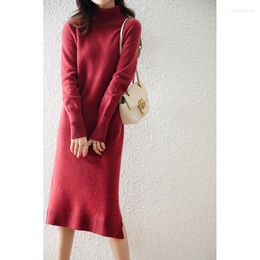Casual Dresses Autumn And Winter High Neck Dress Women's Medium Long Over Knee Wool Loose Thickened Knitted Solid