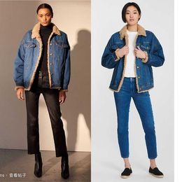 The same JB wide loose women's in winter is thickened and warm imitation cashmere Teddy denim jacket for women