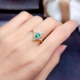 Cluster Rings Dazzling Silver Gemstone Ring For Engagement 4mm 6mm Natural Emerald Solid 925 Jewellery