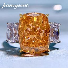 Wedding Rings PANSYSEN Luxury 925 Sterling Silver 10*13MM Cushion Cut Orange High Carbon Diamond Gemstone Cocktail Ring Fine Jewellery Gifts 230802