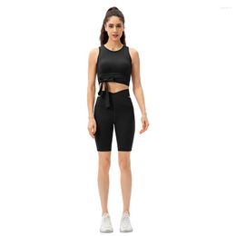Women's Tracksuits 2023Women's Nude Yoga Suit One-piece Sports Bra Cross High Waist Tight Shorts Breathable And Elastic Fitness