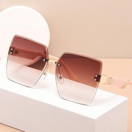 Sunglasses 2023 Fashion For Women UV400 Rimless Cut Edge Glasses High Value Ins Street Shooting Female Gafas De Sol