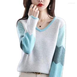 Women's Sweaters 2023 Autumn Women Long Sleeve Colour Matching V-Neck Knitted Woman Pullovers Knitting Jumper Sweater Female