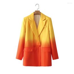 Women's Suits Korean Tie-dye Gradient Print Women Suit Jacket Spring Casual Notched Collar Long Sleeve Double-breasted Female Coat