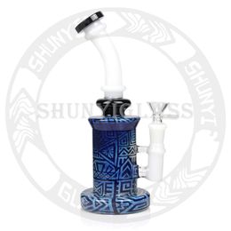 9 Inches Mini Glass Bong Dab Rig Smoke Water Pipe Hookah Inner Sculpture Craft Smoking Pipes Shisha with 14 MM Joint Size