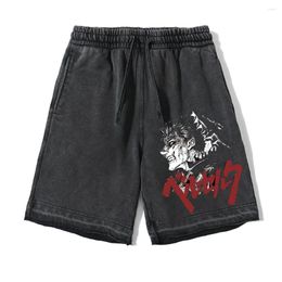 Men's Shorts Anime Berserk Printed Hip Hop Vintage Cropped Trousers Summer Y2k Guts Retro Washed Pant Streetwear Fifth Pants