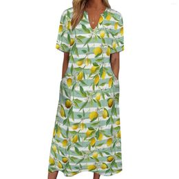 Party Dresses Lemon Flower Dress Striped Print Cute Maxi Street Wear Casual Long Summer V Neck Custom Vestidos Large Size