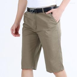 Men's Shorts 2023 Summer Men Fashion Solid Colour Cotton Knee Length Comfortable Casual Pants Male Loose Straight P226