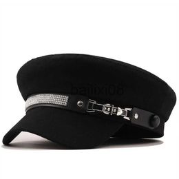 Stingy Brim Hats Spring summer Chain Blk cotton Military Berets for Women Female Flat Army Cap Salior Hat Girl Travel Berets Ladies Painter Cap J230802