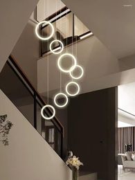 Pendant Lamps LED Modern Minimalist Staircase Acrylic Loft Apartment Duplex Floor Living Room Villa Ring Long Chandelier