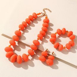 Necklace Earrings Set Trendy Beads Earring Ring Bracelet 5 PCs For Women 2023 Party Vintage Elastic Resin Ornament Gift Girls