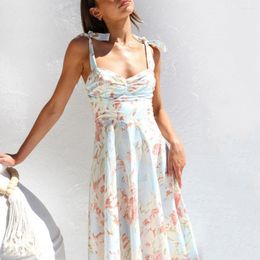 Casual Dresses Elegant Lady Summer Dress Soft Women Prom Low-cut Stage Show High Waist Party