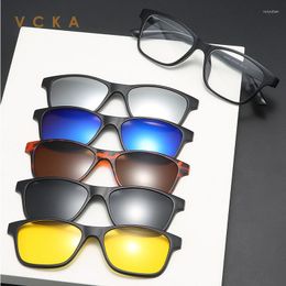 Sunglasses VCKA Polarized Men's Cycling Mirrors Variety Of 5 Clip-On Glasses Colorful Fashion Women's Myopia Frame