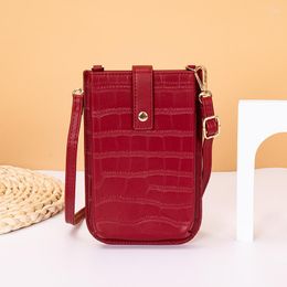 Evening Bags Mobile Phone Women's Bag Mini Vertical Crocodile Pattern Shoulder Messenger Solid Color Simple Small Flap