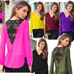 Women's Blouses Shirts AS19 Brand Designer Back Lace Shirt Tops Fashion Front Cross Long Sleeve Chiffon Blouses Blusas Femininas J230802