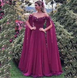 2023 Kapalı Omuz 3d Çiçekler Uzun Balo Elbiseleri Şifon Özel Nesit Parti Gowns Vestidos de Fiesta
