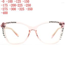 Sunglasses Womens Luxurious Colorful Rhinestone Cat Eye Myopia Glasses Fashion Ladies Readers Anti-Glare Prescription XN