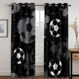 Curtain Football Soccer Black 2 Pieces Thin Children's For Boys Window Drape Living Room Bedroom Home Decor