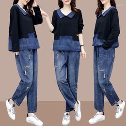 Women's Two Piece Pants Large Size Women Spring Cowboy Suit 2023 Female Casual Sportswear Korean Denim Set Loose Two-Piece Outfit 4XL