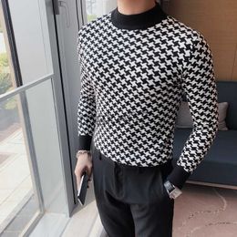 Men's Sweaters Men Clothing Autumn Winter High Quality Knitting SweaterMale Slim Fit Plaid Fashion Pullover Men's Casual Knit Shirt J0802