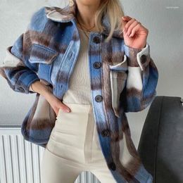 Women's Jackets Fashion Women Plaid Shirt Jacket Vintage Brushed Fur Coat Loose Oversize Clothes Collar Hooded Sleeve Style Pattern Type