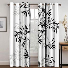 Curtain Chinese Style Bamboo Ink Painting Granny 2 Pieces Thin Curtains For Living Room Bedroom Window Drape Home Decor