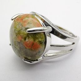 Cluster Rings Unakite Epidote Round Bead GEM Finger Ring Jewellery Size 8-9 X229